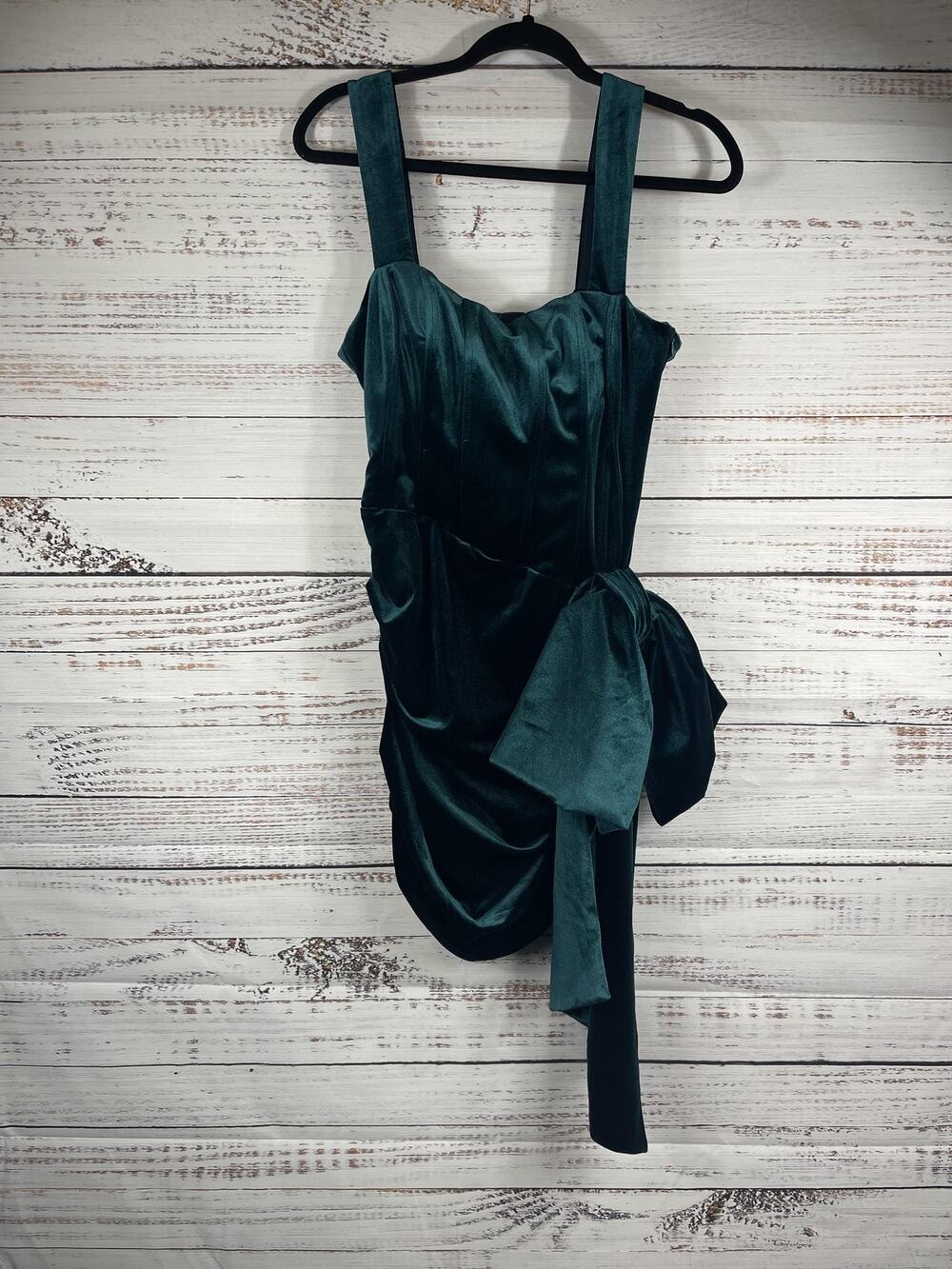 Ever New Dress Women's Size 8 Green Tyra Velvet Corset Bow Mini Bodycon Cocktail